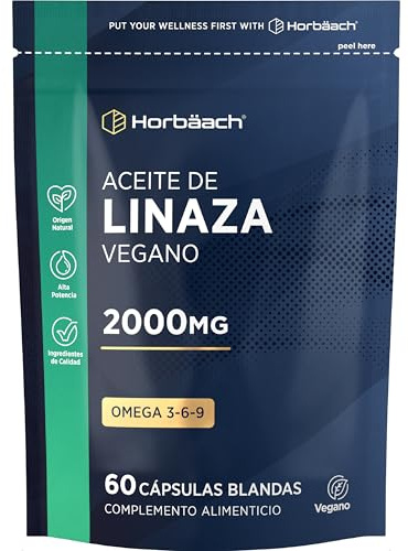 Linfröolja 2000 mg | 60 Veganska Mjuka Kapslar | Omega 3 6 9 från Linfröolja | Flaxseed Oil Kosttillskott | av Horbaach