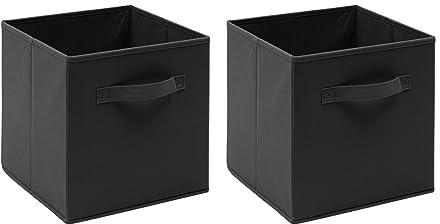 Redd Royal Pack of 2/4/6 Non-Woven Fabric Unit Storage Cubes Boxes Foldable Collapsible Storage Organizer Basket Bins with Handle for Wardrobe Clothes Toys Bedroom Living Room (Black, Pack of 2)