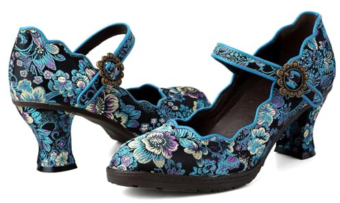 SOCOFY Kvinnor Läder Mary Jane-skor Färgglada Läder Oxfordskor Vintage Läderpumpar Dam Färgglada lappord blockklack Pumpar Mid Kattunge Hälpumps Skor Ankelrem Bröllopsklänning Kväll Festskor