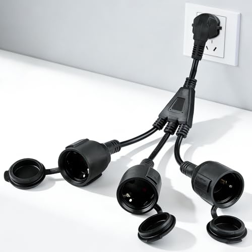 Cable Alargador Schuko Corto, 250 V/16 A/3680W, Cable de Alimentación Corto Schuko, Enchufe Múltiple IP44 para Cocina, Oficina, Hogar, Exterior