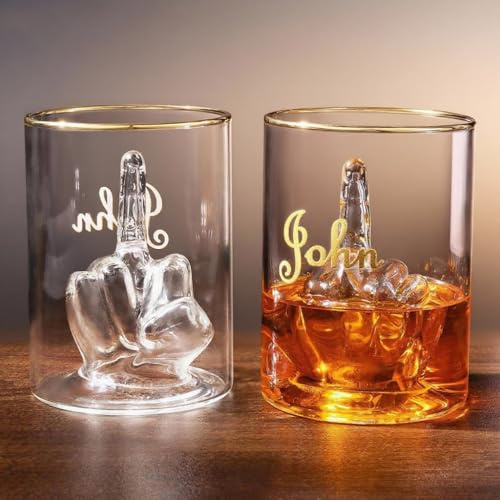 Vaso de Whisky Dedo Medio Personalizado con Nombre 370 mL - Regalo Divertido de Cumpleaños para Hombre y Mujer - Copa Grabada con Nombre - Regalo Gag Día del Padre - Accesorios Divertidos para Bar