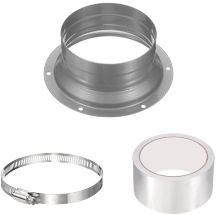 PATIKIL 4 Inch Duct Connector Flange, Galvanized Iron Straight Pipe Flange Interface Air Duct Connector with Clamp for Air Heating Cooling Ventilation HVAC System, Silver