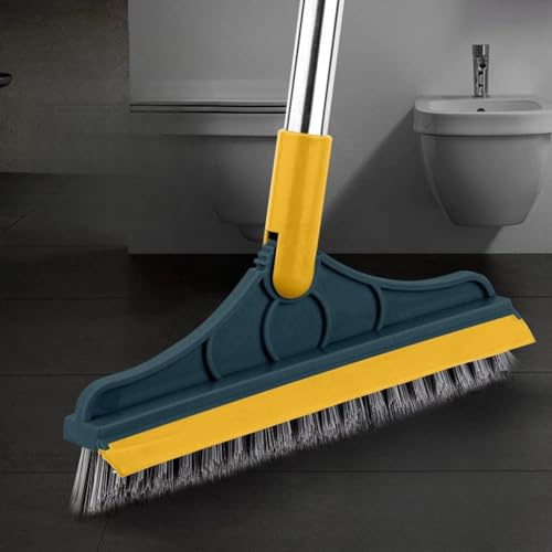 Cepillo de limpieza 2 en 1, cepillo de cerdas rígidas en forma de V con escobilla de goma giratoria de 120° y mango largo para limpiar paredes de vidrio de baño (verde)