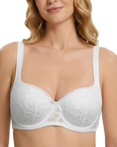 Adisno Soutien-Gorge Dirndl Push up avec Armatures Balconnet Push up avec Dentelle Sexy Demi-Coque Non rembourré, Blanc
