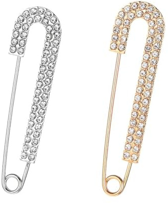 Mailfull 2 Stück Broschen & Anstecknadeln für Damen 7CM Sicherheitsnadeln Gold Silber Brosche Ausschnitt Verkleinern für Kleid Hosen Rock Taille Dekoration Zubehör
