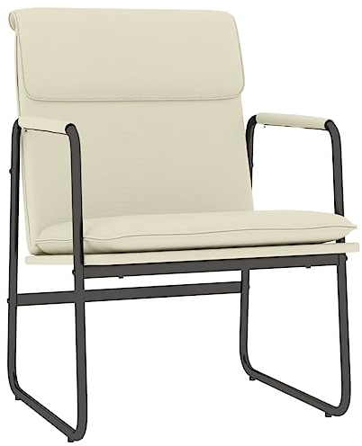 HETFTJN Fauteuil lounge en cuir synthétique crème 55 x 64 x 80 cm avec structure en métal design rembourré pour salon, chambre à coucher, balcon