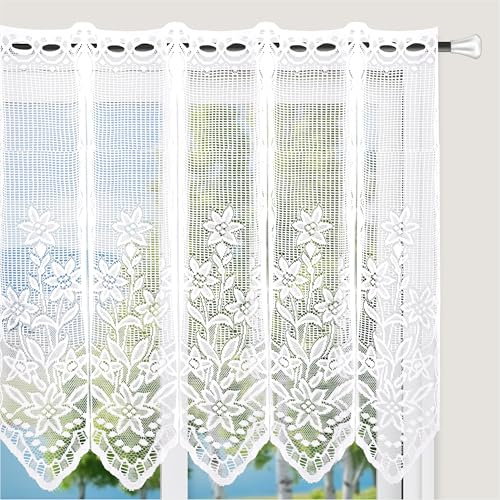 Qzakce Scheibengardine Bistrogardine Halbtransparent Vorhänge Kurzstores Fensterschal mit Blumen Kurzgardine für Fenster Küche Wohnzimmer BxL 45 * 100cm