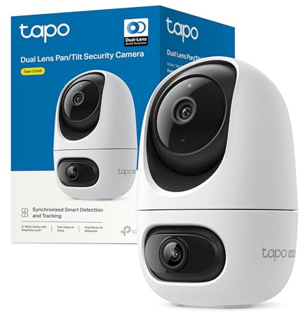 Tapo C245D Dual Kamera Überwachung Innen, 2K Weitwinkel- & Teleobjektiv, 2 Bereiche gleichzeitig überwachen, KI-Erkennung ohne ABO, IR-Nachtsicht, lokale Speicher mit Micro-SD oder H500 CentralHub