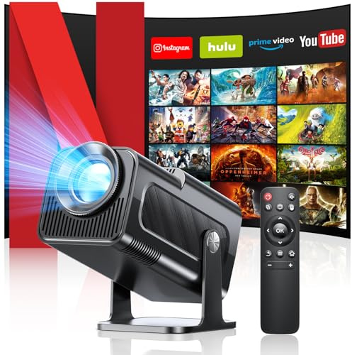 Vidéoprojecteur, Upgraded 4K FHD Mini Projecteur avec WiFi 6 Bluetooth 5.4, Correction Trapézoïdale, Portable Projecteur avec Android 11 et 180° Rotation, Home Cinéma, pour PC/Lap/Stick/HDMI, Noir