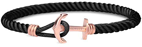 Paul Hewitt Pulsera de Nylon con Ancla para Mujer PHREP Lite - Pulsera de Nylon Negro, Brazalete con Ancla, Accesorio de Acero Inoxidable bañado en Oro Rosa