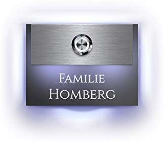 Designer Türklingel mit Gravur beleuchtetem Namensschild LED-Klingelknopf und über 100 Motive | Modell: Homberg-L | 11x8 cm Klingel-Taster Klingelschild Klingelplatte beschriftet | Beleuchtung