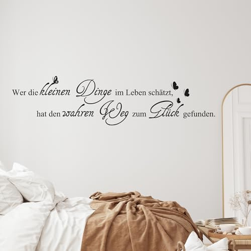 GRAZDesign Wandtattoo Sprüche Wer die kleinen Dinge im Leben schätzt Wohnzimmer Aufkleber - 124x30cm / 071 grau