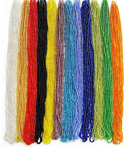 BALABEAD 12/0 Glass Seed Beads 1 Hank 3 Meters (12 String Hanks,Total 12 Colors) Glass Silver Lined