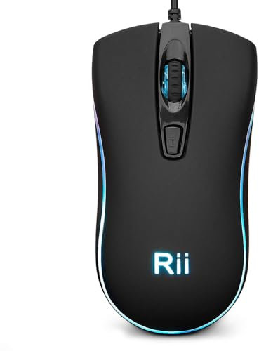 Rii Wired Mouse,1600 Optical Sensor PC Mouse with Backlit,Comfortable Grip Small&Light,USB Mice for PC,Computer (Black)