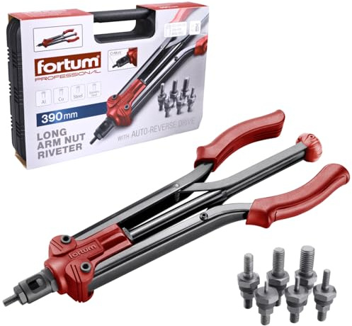 Fortum Hand-Nietmutternzange für Gewindenieten I Nietmutter-Zange für M3-M12 Nietmuttern aus Alu, Messing, Stahl & Edelstahl I 39cm lange, kraftvolle Nietzange mit Zangen-Rücklauf