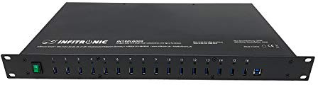INFITRONIC - IN19PLG002-19 Pouces Hub 16 Ports USB 3.0 avec Station de Charge et synchronisation (Montage en Rack 1U)