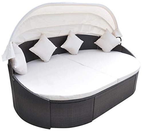 TEWTX7 Garten-Sonneninsel mit Sonnendach Poly Rattan Sonneninsel mit faltbarem Sonnendach, hochwertig und robust, inkl. Sitz- und Rückenkissen - Diverse Farben