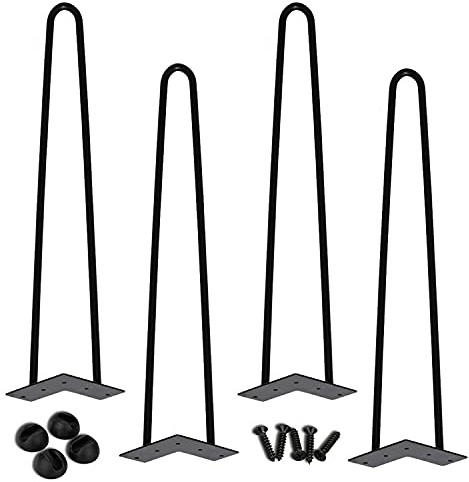 Lospitch 4er Set Hairpin Legs Tischbeine Tischkufen Austauschbare Tisch &Schrank DIY Metall Tischgestell, Mit Bodenschoner und Schrauben, 61cm 2-Stange Bein Schwarz