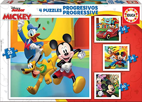 Educa - Kinderpuzzle Mickeys Freunde | 4in1 Puzzleset 12/16/20/25 Teile | Mickey, Minnie, Disney | ab 3 Jahren (19294)