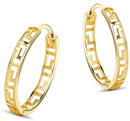 PRINS JEWELS Griechische Schlüssel Creolen Gelbgold | Aus 14 Karat 585 Gold Ohrringe EP003