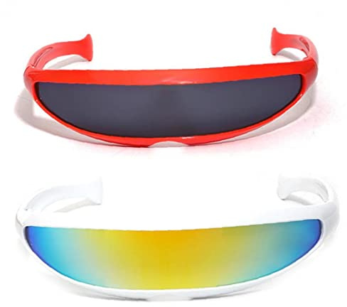 Vepoty Futuristische Schmale Sonnenbrillen 2pcs Schild Coole Brille Spiegellinsen Visierbrillen Cosplay Kostümfoto Requisiten Für Frauen Männer