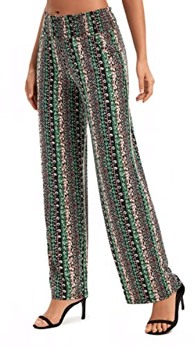 EXCHIC Mujeres Casual Pierna Recta Boho Yoga Pantalones Cintura Elástica Pantalones con Bolsillos(S, Series 2#18)