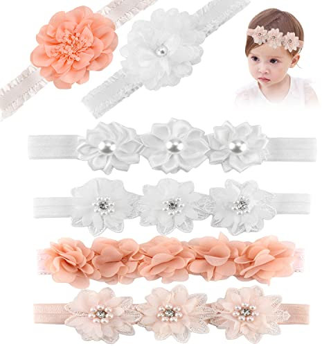 Haarband Stirnband Baby Mädchen Blumen Stirnbänder mit Ripsband Kopfschmuck Neugeborenes Stirnband Kopfband Baby Haarschmuck für Party Hochzeit Taufe Familienfoto 6 Stück