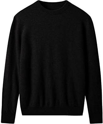 Suéter de Cachemira de Cuello Redondo para Hombres Tejido en Color sólido_Negro_Medium