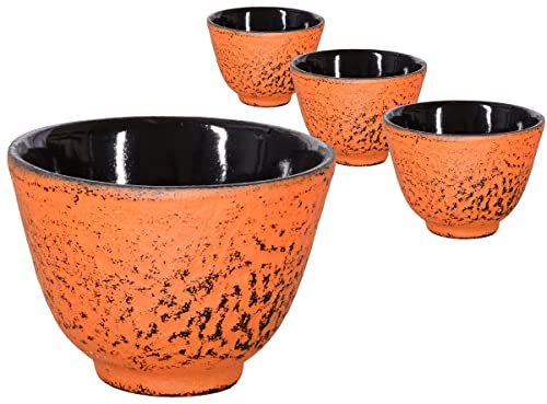 tea4chill Gusseisen Teetasse Hako orange 100ml. Traditionelle asiatische Gusseisen Teebecher im Set. Ideale Ergänzung für Gusseisen Teekanne.