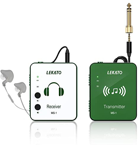 LEKATO In-Ear Monitor System MS-1 Wireless 2.4G Stereo IEM System with Transmitter Beltpack Receiver Automatic Pairing, for Studio, Band Rehearsal, Live Performance (Green)