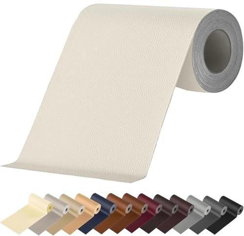 MICTER Leder Patch Selbstklebend, 40 x 200cm Kunstleder, Reparatur Kit für Möbel, Sofa, Autositze, Taschen, Renovierung (Beige Weiß)