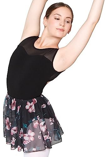 tanzmuster Ballettrock Damen - Ylvie - feiner, elastischer Netzstoff - zum Reinschlüpfen - schwarz geblümt 38 - Ballettkleidung für Erwachsene
