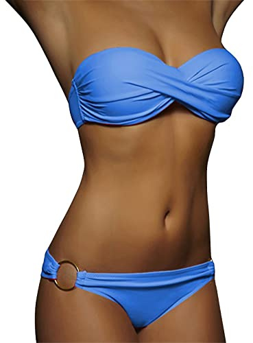 Conjunto de bikini push-up de 2 piezas para mujer, traje de baño con cintura alta, parte superior de bikini, moda de playa, bikini a rayas sin tirantes
