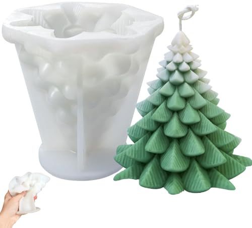Große 3D Weihnachtsbaum Kerzenform,125×123mm Kerzenformen zum Gießen Weihnachtsbaum,Kerzen Gießen Formen Weihnachten,Kerzenform Silikon Weihnachten,3D Kerzengießform (C)