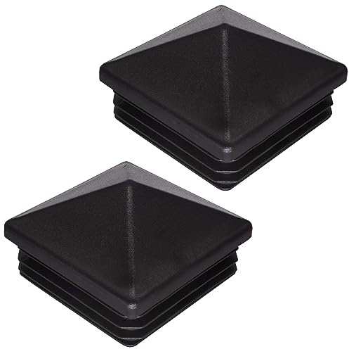 SKIR'CO (2 Stück) Vierkantrohrstopfen 80 x 80 mm, Rohrendkappen, Zaunpfahlstopfen, Vierkantrohreinsätze, schwarz RAL 9005