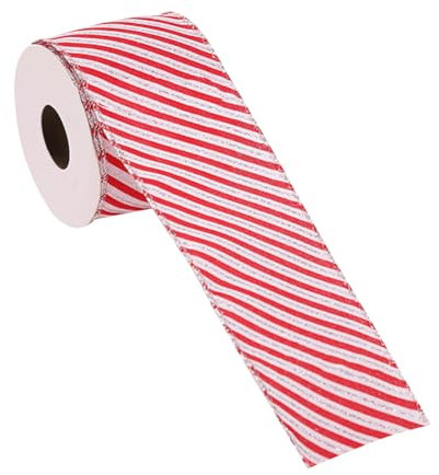 5 Meter 5 cm Weihnachtsbänder mit Drahtrand, rot-weißes Weihnachtsbaumband, Pfefferminzstreifen, Zuckerstange, Stoffband, Festivalband, Weihnachtskranz, Schleifenband, dekorative Bänder