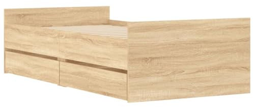 vidaXL Estructura de Cama con Cajones, Somier de Listones con Almacenaje, Armazón Base de Cama, Mueble para Dormitorio, Roble Sonoma 75x190 cm
