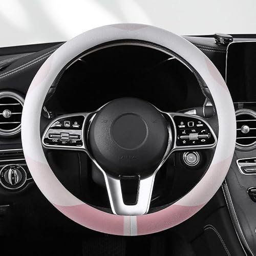 Auto Lenkradbezug für Skoda Rapid/Slavia/Coupe Enyaq iV, Anti Rutsch Atmungsaktiv Fell Wenden Auto Lenkradabdeckung Lenkradhüllen Zubehör,O-Pink