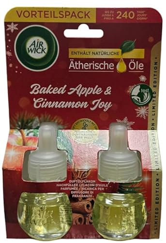 Air Wick Duftölflakon Nachfüller Baked Apple & Cinnamon Joy – Sinnlicher Raumduft – 2x Duftstecker-Nachfüller – Lufterfrischer für die Wohnung