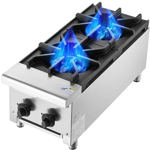 VEVOR Kommerzieller Gasherd Gaskochherd mit 2 Gaskochfelder, Propan/Erdgas-Kochherd Edelstahl-Gaskochplatte, kommerzielles Kochgerät 305 x 770 x 335 mm für Restaurants Hotel Café 14 kW