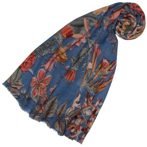 Lorenzo Cana - Damen Pashmina Schal Schaltuch aus weicher Wolle vom Merino Lamm Blau Blumen-Muster mehrfarbig 70 cm x 180 cm Wollschal Wolltuch 78664