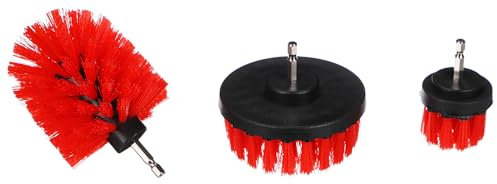 SIXTOL CAR DETAILING DRILL BRUSH 3 MEDIUM | Set med medelhårda rengöringsborstar för borrmaskiner | 3 delar | fälgar | undergolv | motorrengöring | hushåll | universella borstar | röd