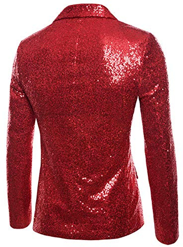 Foweknow Giacca da uomo con paillette, oro glitterato, slim fit, per matrimonio, smoking regolare, vestibilità moderna, blazer lucido da uomo, performance, costume da discoteca e danza, Colore: rosso,