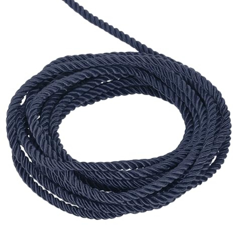 QUARKZMAN Recorte de Cordón Trenzado 5 Yardas 5mm 3 Hilos Azul Marino 5m | Cuerda Trenzada Brillante, para Bolsas de Regalo Cortinas Decoración de Navidad