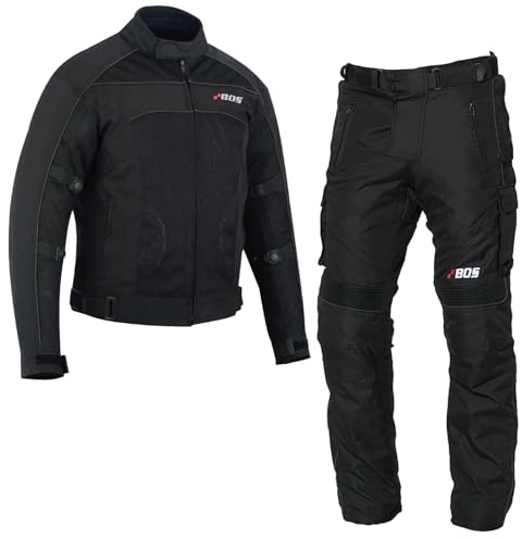 BOSmoto Herren Motorrad Textil Kombi – Jacke + Hose für den Sommer, Biker Motorrad Touring Kombi (BLACK, S)