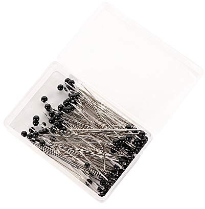 Juego de 100 agujas de coser de 38 mm, agujas de tejer con cabeza de cristal, agujas de tejer con bolas de colores para joyería de modista (negro)