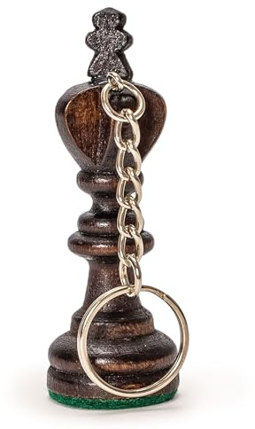 Porte-clés Pièce d’Échecs Roi – Bois de charme teinté noir avec anneau en métal par Husaria