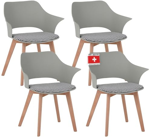 Albatros Aalborg Lot de 4 chaises de salle à manger - Vert - Bois de hêtre - Rétro scandinave - Chaise confortable - Salle à manger - Table