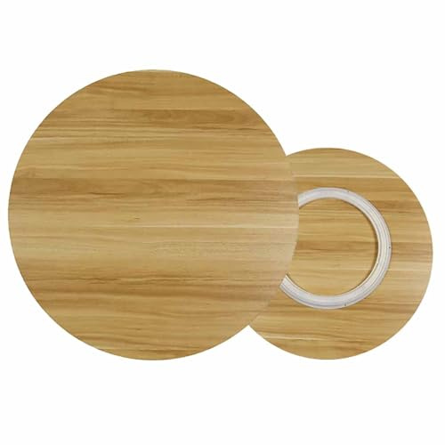 Decmiroor Plato Giratorio de Madera Redonda Lazy Susan, Multifunción Bandeja de Servicio para Mesa de Comedor, Tabla Giratoria para Mesa,Fácil de Compartir(Light Walnut,50x50cm)