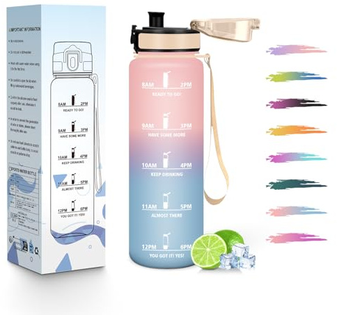 HoneyHolly Trinkflasche Kinder 500ML, Wiederverwendbar Mit Zeitskala, Wasserflasche, Auslaufsicher Sportflasche, Trinkflasche Sport für Laufen, Radfahren, Arbeiten, Schule, Fitnessstudio
